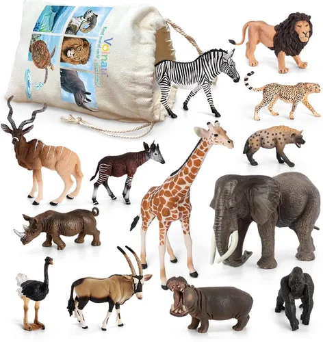Volnau Figuras de animales de safari, juguetes de 13 piezas de figuras de África para niños pequeños, decoración de Navidad, regalo de preescolar,