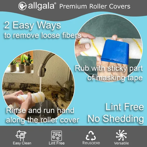 Miniatura 4 de Allgala Cubiertas para rodillos de pintura, paquete de 12 cubiertas de rodillo de pintura sin cobertizos de 9 pulgadas, fundas para siesta de 1/2