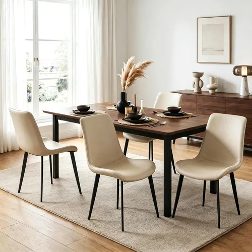 Miniatura 5 de Juego de 2 sillas de comedor modernas, sillas de comedor de cuero PU, sillas de cocina tapizadas con respaldo ergonómico y patas de metal