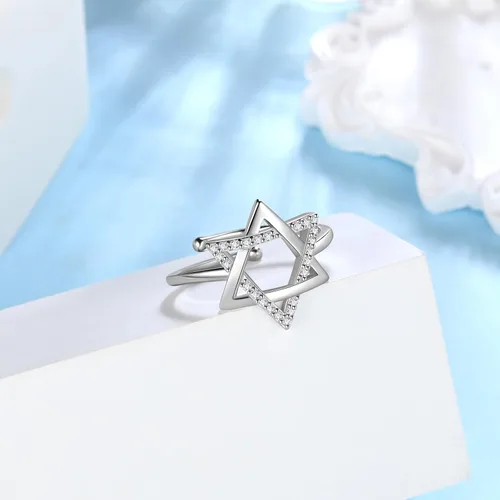 Miniatura 45 de Jewmon Anillo de plata de ley con estrella de David para mujer – Anillo ajustable Magen David – Amuleto Wicca – Regalos judíos