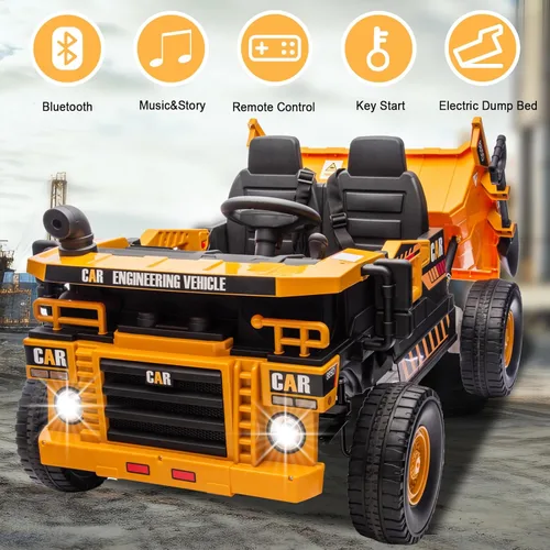 Miniatura 5 de FINITO XL 24V Camión volcador para montar, motores potentes de 4x100W. Coche eléctrico para niños con control remoto, cama volcable eléctrica y pala