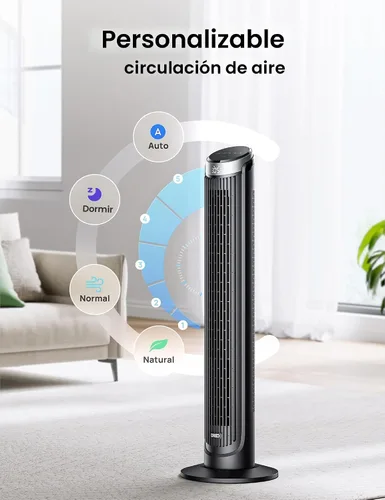 Miniatura 5 de Dreo - Ventilador de torre para dormitorio, ventiladores oscilantes de 90° que soplan aire frío, 5 velocidades, 4 modos con velocidad de 26 pies por
