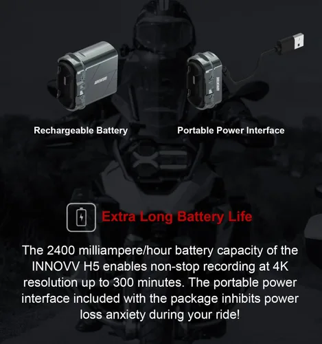 Miniatura 6 de INNOVV Cámara H5 para casco de motocicleta 4K 30 fps con Wi-Fi, tecnología electrónica de estabilización de imagen, batería recargable, interfaz