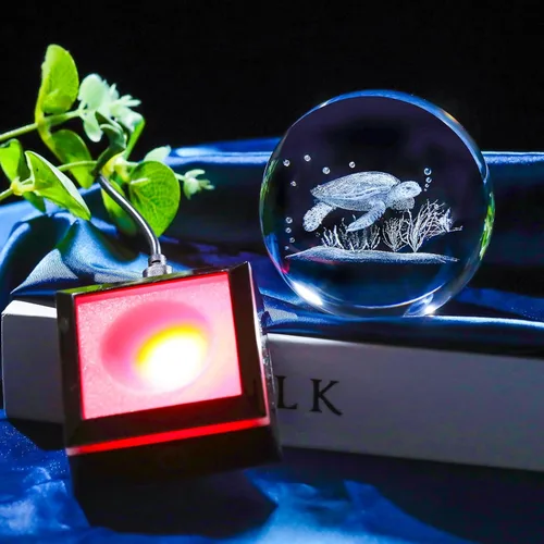 Miniatura 4 de Bola de cristal 3D, tortuga marina, regalos para mujeres y hombres, adorno de globo de nieve con base LED, luz nocturna, figuras de decoración