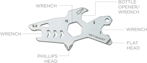 Miniatura 2 de KeySmart AllTul Shark - Multiherramienta llavero multiusos 4 en 1 para llevar todos los días con abridor de botellas, llave inglesa, punta Phillips
