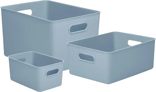 Miniatura 16 de Superio Ribbed Collection – Cesta decorativa de plástico abierta para el hogar, color azul (juego de 4) 1 grande, 1 mediano, 2 pequeñas – cajas