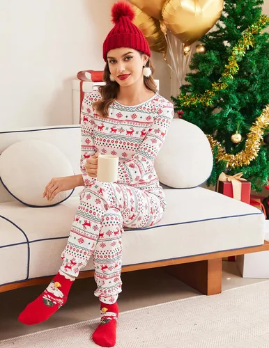 Miniatura 42 de Ekouaer Conjunto de pijama de manga larga para mujer, ropa de dormir suave con cuello redondo y bolsillos