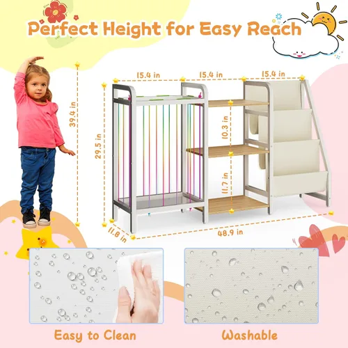 Miniatura 2 de B1 - Estantería infantil y almacenamiento de juguetes, estante de libros de 3 niveles para habitaciones de niños, estantería para bebés con Madera