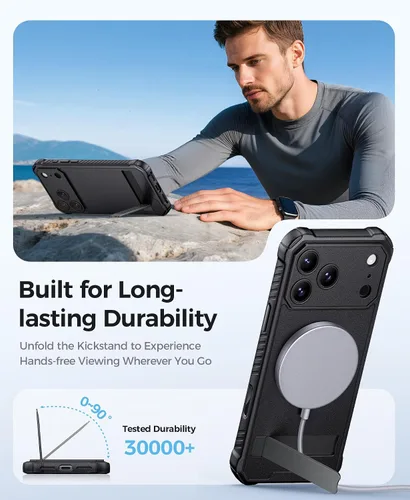 Miniatura 4 de ASAFCASE Funda para iPhone 17 Pro Max con soporte, compatible con MagSafe, grado militar, a prueba de golpes, protección completa de la cámara, Negro