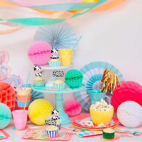 Miniatura 6 de Rsstarxi Paquete de 24 adornos para cupcakes de vaca con purpurina de animales de granja Moo para cupcakes temáticos de vaca, baby shower, fiesta