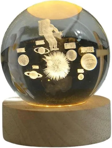 C&M Luz nocturna de bola de cristal cósmico 3D, lámpara de figura de planeta cósmico, bola de cristal decorativa, pisapapeles, decoración de