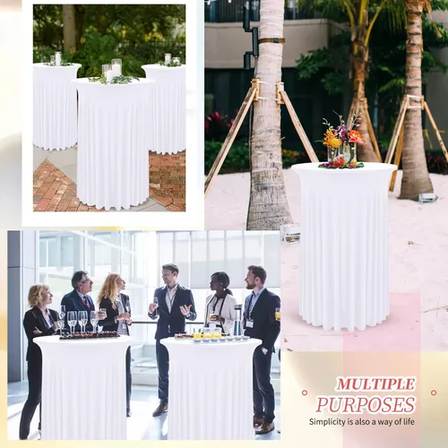 Miniatura 8 de 6 Paquetes de Faldas Redondas para Mesa de Cóctel de 32" x 43" Elastano Extensible Mantel de Cóctel con Cortinas Onduladas, Fundas de Mesa Alta