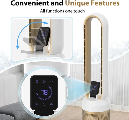Miniatura 4 de Ventilador sin aspas de 38 pulgadas para dormitorio, ventilador de torre silencioso con control remoto y pantalla táctil LED grande, 24 velocidades