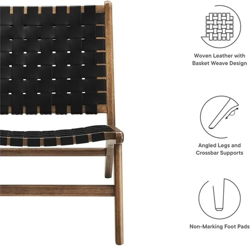 Miniatura 9 de Modway Saoirse - Sillón decorativo de madera de imitación en color negro nogal Cuero sintético negro nogal