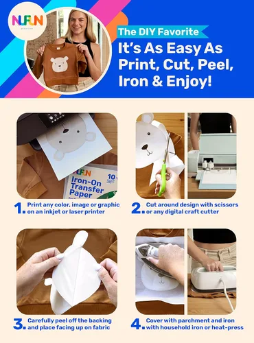 Miniatura 2 de NuFun Activities Papel de transferencia térmica planchable imprimible para camisetas, telas oscuras, 50 hojas de 8.5 x 11 pulgadas, de larga