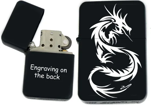 Miniatura 12 de Groomsman - Encendedor personalizado a prueba de viento negro mate, grabado láser gratuito para él, marido, padre, padrinos de boda Yin-yang-tigre