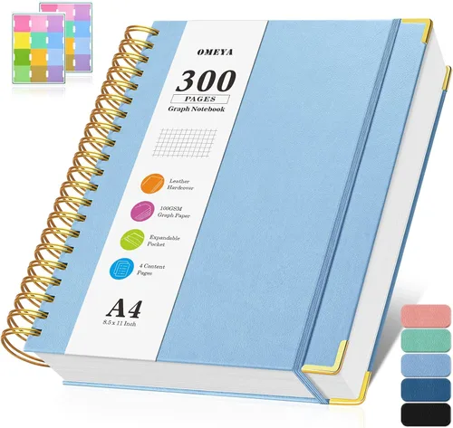 Miniatura 14 de Cuaderno de papel cuadriculado, cuaderno de cuadrícula en espiral de 8.5" X 11", diario de cuero de tapa dura de 300 páginas, cuaderno de papel Negro