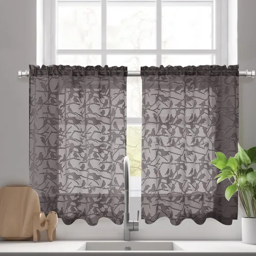 Miniatura 48 de OVZME Anji - 2 paneles de cortinas traslúcidas de gasa marrón de 72 pulgadas de largo para dormitorio, doble bolsillo para barra, tela ligera