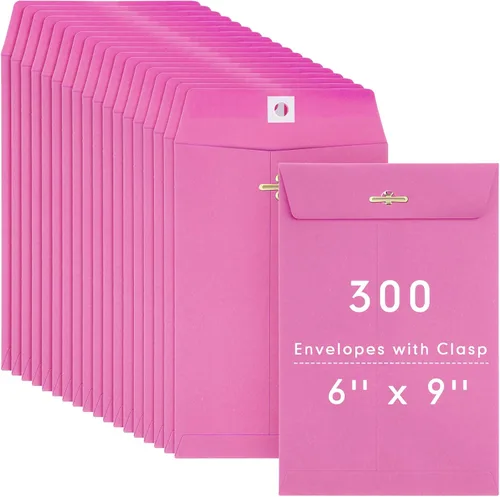 300 sobres Manilla de 6 x 9 pulgadas, cierre de papel kraft con cierre de cierres para almacenar correo, papel kraft de 28 libras para documentos de