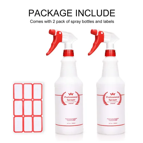 Miniatura 7 de Paquete de 2 botellas pulverizadoras de plástico, 32 onzas, botellas de pulverización multiusos resistentes a prueba de fugas, rociador de agua Rojo