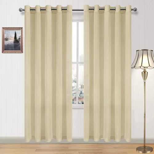 Miniatura 75 de DWCN Cortinas traslúcidas color verde frijol para sala de estar y dormitorio - Cortinas voile con aspecto de lino sintético con ojales en la parte