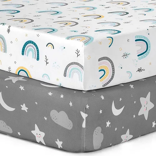 Miniatura 19 de Pack n Play Sheets, BROLEX 2 Pack Mini Crib Sheets,Stretchy Portable Fitted Playard Sheet Set, Convertible Playard Mattress Cover,Ultra Soft