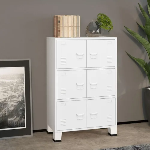 Cabient de almacenamiento de metal de estilo industrial con 2 estantes, archivador de acero blanco con 6 puertas para oficina en casa, garaje,