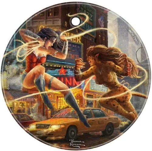 Miniatura 9 de DC Comics – Aquaman – Showdown at Gotham City Pier – Liga de la Justicia – Thomas Kinkade – Arte de vidrio con estampado de Starfire de 3.5 pulgadas