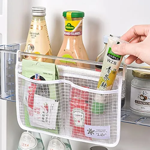 Miniatura 6 de Juego de 2 organizadores de puerta de refrigerador, bolsa de malla colgante para nevera, bolsa de almacenamiento de cocina, bolsa de clasificación