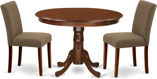 Miniatura 17 de East West Furniture HLAB5-MAH-18 - Juego de mesa y sillas de cocina de 5 piezas, incluye una mesa de comedor redonda con pedestal y 4 sillas