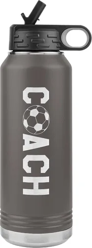 Miniatura 6 de Botella de agua de entrenador de fútbol, 32 onzas, con tapa abatible de acero inoxidable grabada, con pajita, regalo de entrenador de fútbol