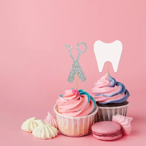 Miniatura 4 de 24 adornos para cupcakes para dentistas, decoración de pasteles de felicitaciones para dentistas, decoraciones de pastel con purpurina blanca