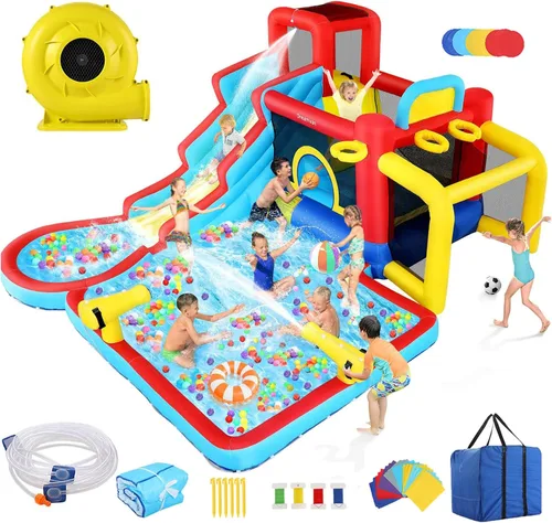 AKEYDIY Casa de rebote de tobogán acuático, 13 × 12.5 pies, tobogán acuático inflable para niños grandes de 8 a 12 y 3 a 10 años, toboganes