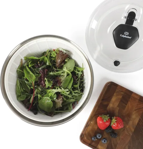 Miniatura 8 de Calphalon Aero - Molinillo de ensalada de acero inoxidable de 6.3 cuartos de galón, cuenco para lavar frutas y verduras con cesta coladora
