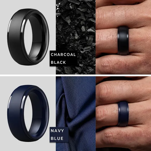 Miniatura 60 de ThunderFit Anillos de boda de silicona para hombre, 0.394 in de ancho y 0.098 in de grosor, paquete múltiple de variedad 1-7