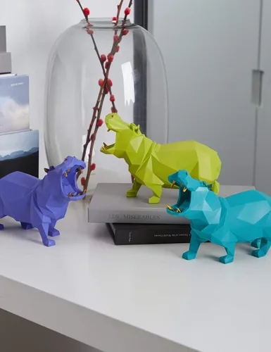 Miniatura 4 de HAUCOZE Estatua de hipopótamo, escultura de animal, figura moderna para decoración del hogar, decoración del hogar, arte de mesa, regalo para Azul