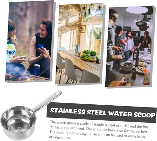 Miniatura 2 de CALLARON Cucharón de baño de acero inoxidable con mango de cucharón de agua para cocina, cucharón de sopa de metal, cuchara de agua, taza de champú