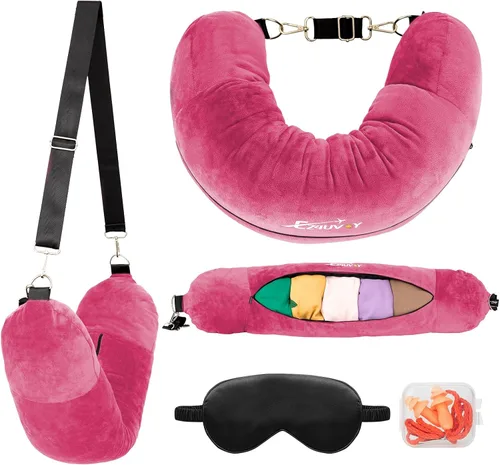 Miniatura 13 de Almohada de viaje para el cuello rellenable con ropa, almohada para el cuello rellenable para viajar, bolsa de almacenamiento rellenable y plegable