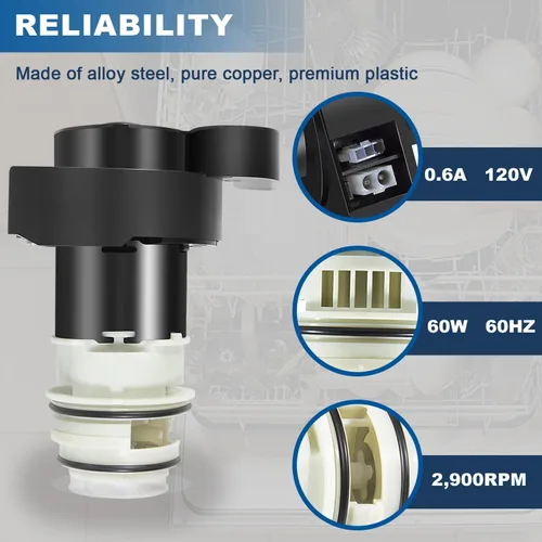 Miniatura 3 de 154844101 Motor Kit/154844101 Motor de bomba de circulación para lavavajillas con juntas tóricas para lavavajillas Frigidaire, reemplazar 154483001