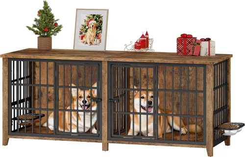Miniatura 17 de Lulive Muebles de Jaula Grande para Perros, Mesa Auxiliar de Jaula para Perros de Madera de 38'', Perrera para Perros de Doble Puerta