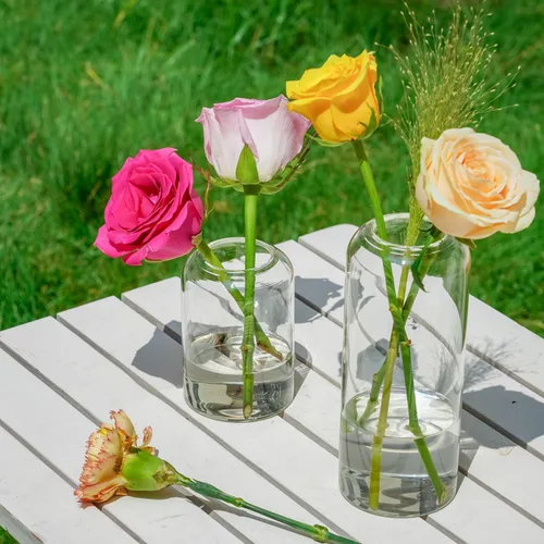 Miniatura 4 de Juego de 9 jarrones de cristal transparentes para centros de mesa, jarrón de cristal pequeño moderno para bodas, fiestas, centros de mesa