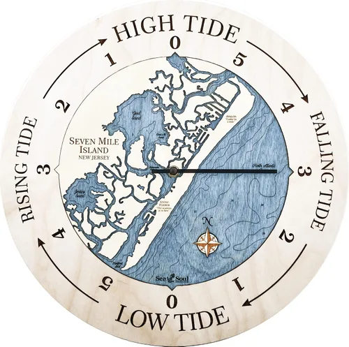 Miniatura 13 de Sea & Soul Seven Mile Island - Reloj de marea náutico de 16 pulgadas, Avalon y Stone Harbor - Reloj de marea alta con mapa de madera en 3D, regalos