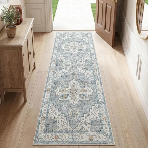Miniatura 50 de jinchan Alfombra de área pequeña lavable floral vintage, alfombra de entrada simétrica de medio círculo de 2 x 3, alfombra de entrada suave de pelo