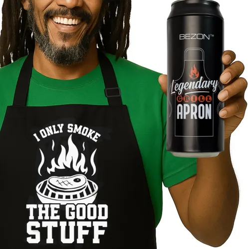 BEZON Delantal de parrilla divertido para hombres – Envase de regalo de lata de cerveza – Divertido regalo de barbacoa para papá, esposo o amigo –