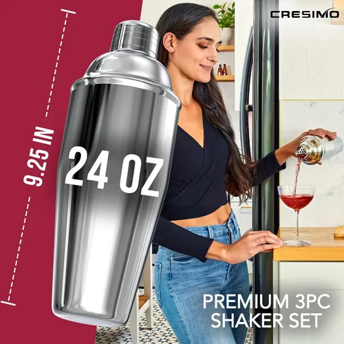 Miniatura 8 de Vaso medidor de acero inoxidable coctelera para Martini Cresimo, 24 onzas y con libro virtual de recetas para cóctel (4 piezas).
