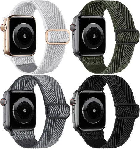 Miniatura 38 de Paquete de 4 correas elásticas Solo Loop compatibles con Apple Watch de 1.496 pulgadas, 1.575 pulgadas, 1.614 pulgadas, 1.654 pulgadas, 1.732