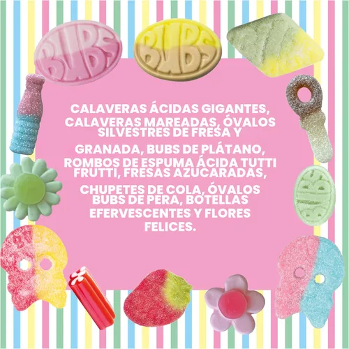 Miniatura 3 de VINTERLAND - Mezcla de dulces suecos Bubs (1.2 libras) - Óvalos Big Bubs - Calaveras de dulces suecos Big Bubs - Flores felices - Fresas azucaradas