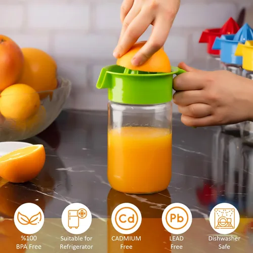 Miniatura 2 de Exprimidor de limón de vidrio, exprimidor pequeño de pomelo y cítricos, extractor manual con mango y boquilla de vertido, sin BPA y sin plomo, Verde