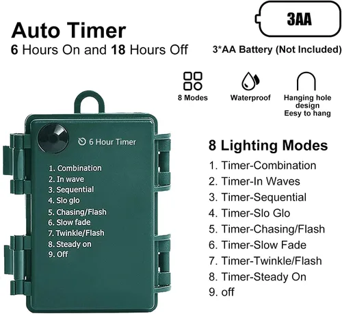 Miniatura 5 de ASENEK - Tiras de luces de Navidad, luces de tiras que funcionan con pilas, 50 luces LED, mini luces con temporizador automático y 8 modos de Blanco