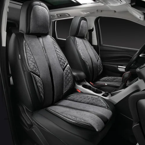 Miniatura 2 de CAR PASS Fundas de Asiento de Cuero de Gamuza Juego Completo Protector Suave Duradero Acolchado Cálido en Invierno Transpirable en Verano, Funda Gris